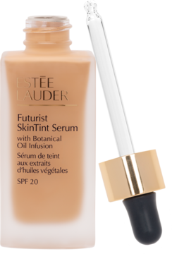 Beżowy podkład Estée Lauder Futurist SkinTint Serum w matowej butelce z pipetą, widok z przodu, SPF 20.