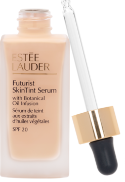 Estée Lauder Futurist SkinTint Serum SPF 20, lekki podkład w matowej butelce z pipetą, widok z przodu.