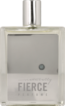 Abercrombie & Fitch Naturally Fierce woda perfumowana, prostokątna szklana butelka ze srebrnym panelem.