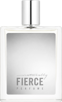Naturally Fierce Woda Perfumowana. Przezroczysty, prostokątny flakon ze srebrnym frontem, widok od przodu.