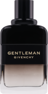 Givenchy Gentleman Boisée woda perfumowana męska, czarna butelka z przezroczystą dolną częścią i złotym napisem, przód.
