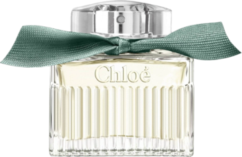 Chloé Rose Naturelle Intense woda perfumowana: przezroczysty flakon z ryflowanymi bokami i zieloną kokardą.