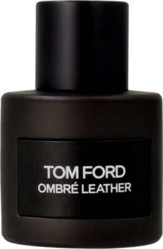 Tom Ford Ombré Leather, woda perfumowana unisex, matowa czarna butelka z białym napisem, widok z przodu.