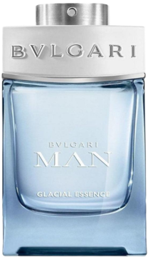 Woda perfumowana Bvlgari Man Glacial Essence w krystalicznie błękitnej butelce z srebrnym korkiem.