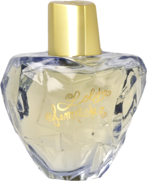 Lolita Lempicka woda perfumowana dla kobiet, butelka serce z fasetowanego szkła, złotym korkiem i napisem, widok przód.