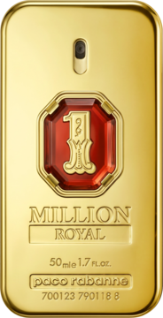 Perfumy męskie Rabanne 1 Million Royal w złotej butelce stylizowanej na sztabkę, z czerwonym logiem "1".