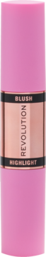 Różowy sztyft Revolution Blush Highlight Mauve Glow z miedzianym paskiem, widok pionowy z przodu.