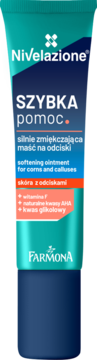 Nivelazione Szybka Pomoc maść zmiękczająca na odciski, turkusowo-granatowa tubka, widok z przodu.