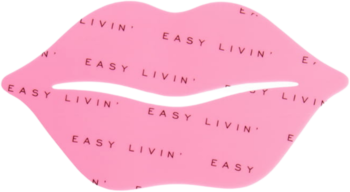Easy Kiss Pad, silikonowa maska na usta Easy Livin', różowa z powtarzającym się napisem ‘Easy Livin’.