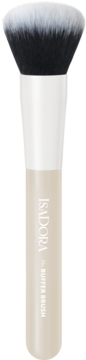 Isadora Buffer Brush z ombre włosiem, białą skuwką i beżowym uchwytem z logo, widok z przodu.