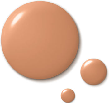 Trzy beżowe, lśniące krople płynnego podkładu Max Factor Miracle Pure 2 w 1, satynowo-matowe wykończenie.