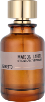 Maison Tahité I Ristretto woda perfumowana o zapachu kawy, bursztynowa butelka ze złotą nakrętką, przód.