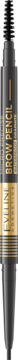 Automatyczna kredka Eveline Micro Precision Brow Pencil Graphite, metaliczna, ciemnoszara ze złotym paskiem.