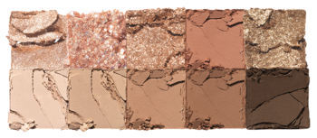 Paleta cieni Better Than Palette nr 02. Zgniecione beżowe, złote i brązowe cienie, matowe i błyszczące, widok z góry.