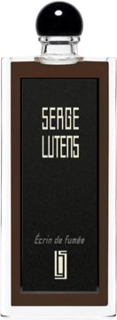 Serge Lutens Écrin de fumée, elegancki flakon dymnych perfum z czarną etykietą i sferyczną nakrętką.