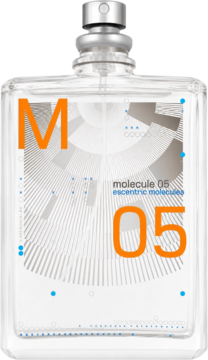 Molecule 05 Escentric Molecules woda toaletowa cashmeran, butelka z pomarańczowym M i 05.