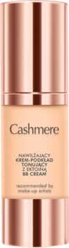 Cashmere nawilżający tonujący krem-podkład BB Cream w beżowej butelce z miedzianym zamknięciem.