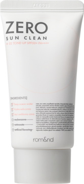 Biały krem przeciwsłoneczny rom&nd Zero Sun Clean SPF 50+ PA++++, lekki tonujący, widok z przodu.