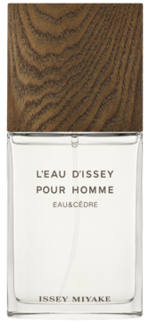 Issey Miyake L’Eau d’Issey Pour Homme Eau & Cèdre, flakon z przezroczystego szkła, drewniany korek, przód.