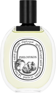 Diptyque Philosykos woda toaletowa, widok z przodu, butelka z czarną nakrętką i etykietą z figami.