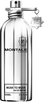 Montale Musk to Musk EDP, srebrna metalowa butelka 100ml z logo i zawieszką, widok z przodu.