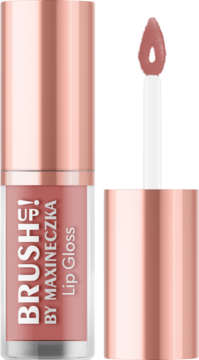 Nude błyszczyk do ust Brush! by Maxineczka w przezroczystej butelce z miedzianą nakrętką, otwarty.