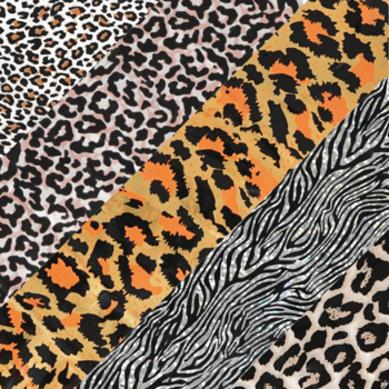 Folia transferowa Semilac Wild Animals: kolaż diagonalnych pasów z wzorami leopard, tygrys, zebra.