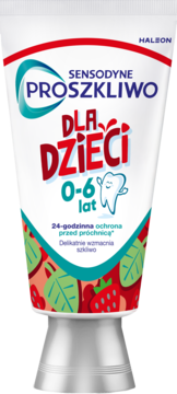 Sensodyne ProSzkliwo, pasta do zębów dla dzieci 0-6 lat, biała tubka z grafiką truskawek i mięty, front.