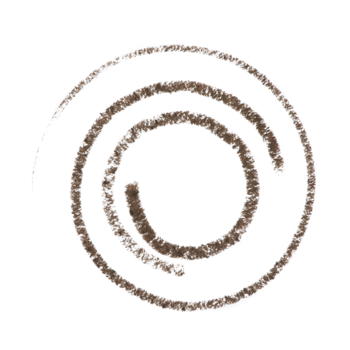 Spiralny swatch kredki do brwi Essence Eyebrow Designer, odcień Deep Brown. Test koloru na białym tle.