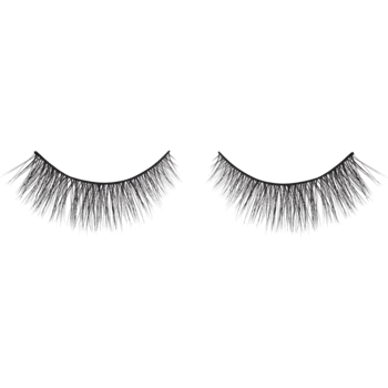 Sztuczne rzęsy na pasku Lash Like a Boss: dwie czarne, gęste i zakrzywione kępki rzęs na czarnym tle.