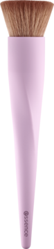 Pędzel essence #01 do podkładu, z jasnofioletową rączką z recyklingu i wegańskim, beżowym włosiem.