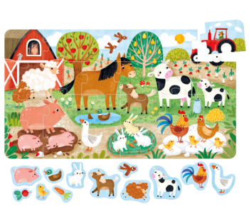 Puzzle Czuczu Wesołe Wieś: kolorowa farma ze zwierzętami i rolnikiem, oraz 12 elementów do dopasowania.