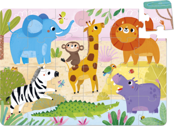 CzuCzu Dzikie puzzle Sawanna, 24 elementy: układanka ze słoniem, żyrafą, lwem, zebrą i hipopotamem.