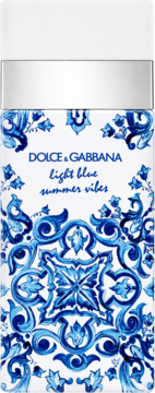 Woda toaletowa Dolce&Gabbana Light Blue Summer Vibes. Biały flakon z srebrnym korkiem i wzorem majoliki.