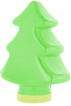 Lovin slime choinka: jasnozielone, błyszczące opakowanie 130ml w kształcie choinki, z żółtą podstawą, widok z boku.