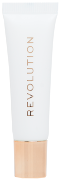 Biała tubka Revolution Juice Peptide Clear Ice z pionowym napisem REVOLUTION, różowozłotą nakrętką, widok z przodu.