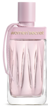 Różowa woda perfumowana Women's Secret Intimate, szklany flakon z ryflowaniem i wstążką, widok z przodu.