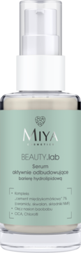 Serum Miya Beauty.lab aktywnie odbudowujące barierę hydrolipidową w szklanej butelce z zieloną etykietą.