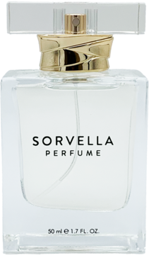 Elegancki flakon Sorvella V-251 Perfume, przezroczysty, ze złotym marszczonym korkiem, widok z przodu, 50ml.