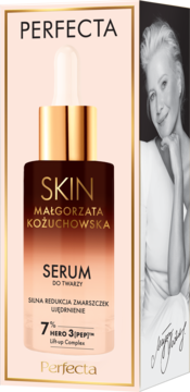 Perfecta Skin Małgorzata Kożuchowska Serum do Twarzy z 7% HERO 3 [PEP] w pudełku, widok z przodu.