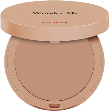 Pupa Wonder Me Bronzer 001 Light Neutral, beżowy kompakt z otwartym wieczkiem, widok z góry.