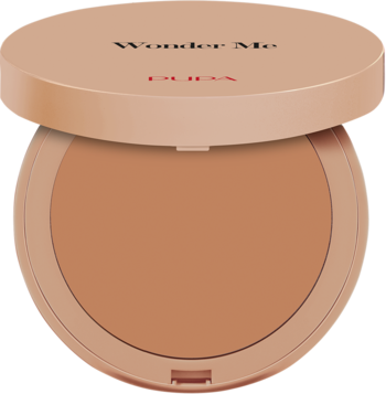 Pupa Wonder Me Bronzer 002 Medium Warm, otwarte okrągłe opakowanie w beżowym kolorze, widok z góry.