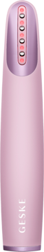 Liliowy masażer Geske Skin Firming Wand z 5 czerwonymi diodami LED i logo na gładkiej obudowie, widok z przodu.