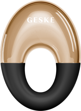 Geske masażer do oczu Cool & Warm 7w1, złoto-czarny, z błyszczącą górą, matowym dołem i logo GESKE.