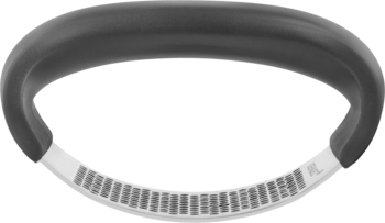 Smartband opaska na nadgarstek, czarna zewnętrzna powierzchnia, srebrny wzór z kodem na wewnętrznej, widok z góry.