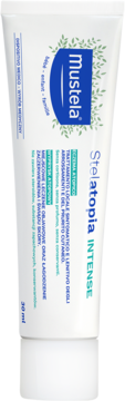 Mustela Stelatopia Intense, krem w białej tubce z niebieskim logo, łagodzi objawy atopowego zapalenia skóry, 30 ml.