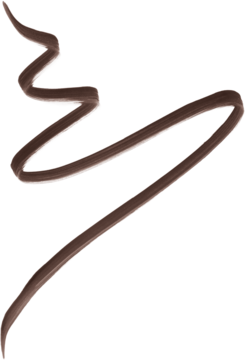 Rimmel Wonder’Ink eyeliner, ciemnobrązowa, matowa kreska. Gruba, falista smuga produktu, ujęcie z bliska.