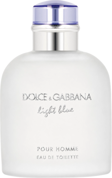 Dolce & Gabbana Light Blue Pour Homme EDT, matowa butelka z jasnoniebieskim korkiem, widok z przodu.