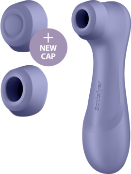 Satisfyer Pro 2 Generation 3, liliowy masażer powietrzny z ergonomicznym uchwytem i dwiema nakładkami.