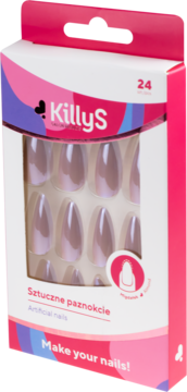 Sztuczne paznokcie KillyS Salon Results Metallic Light, 24 szt., metaliczny róż, migdałki, widok pod kątem.